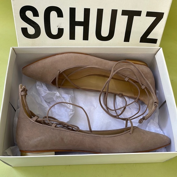 SCHUTZ Shoes - New tan Schutz suede nobuck/leather flats in original box
